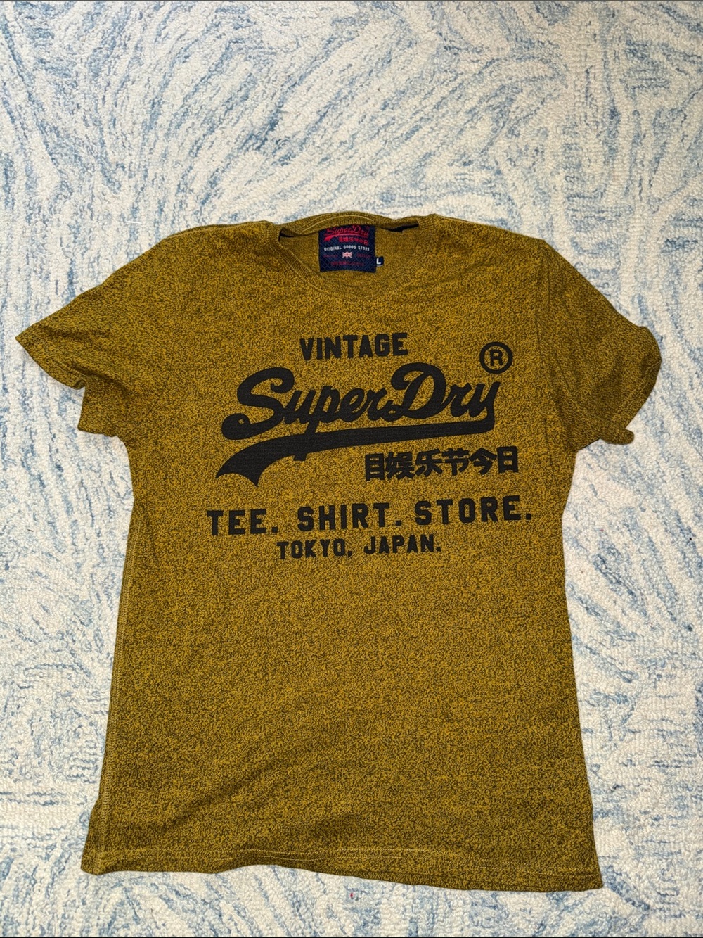 Superdry Shirt Mens L Heather Yellow Black Vintage Tokyo Japan Tee Graphic